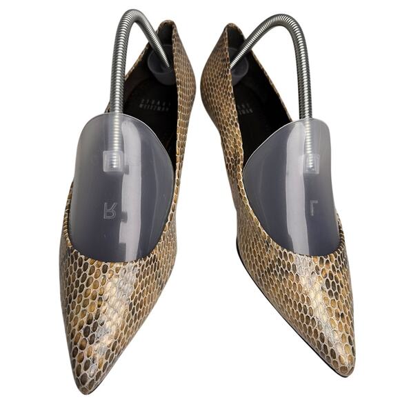 Stuart Weitzman Snakeskin Kitten Heel Sz 10 Tan Gray Leather Pointed Toe Luxury - Picture 11 of 13